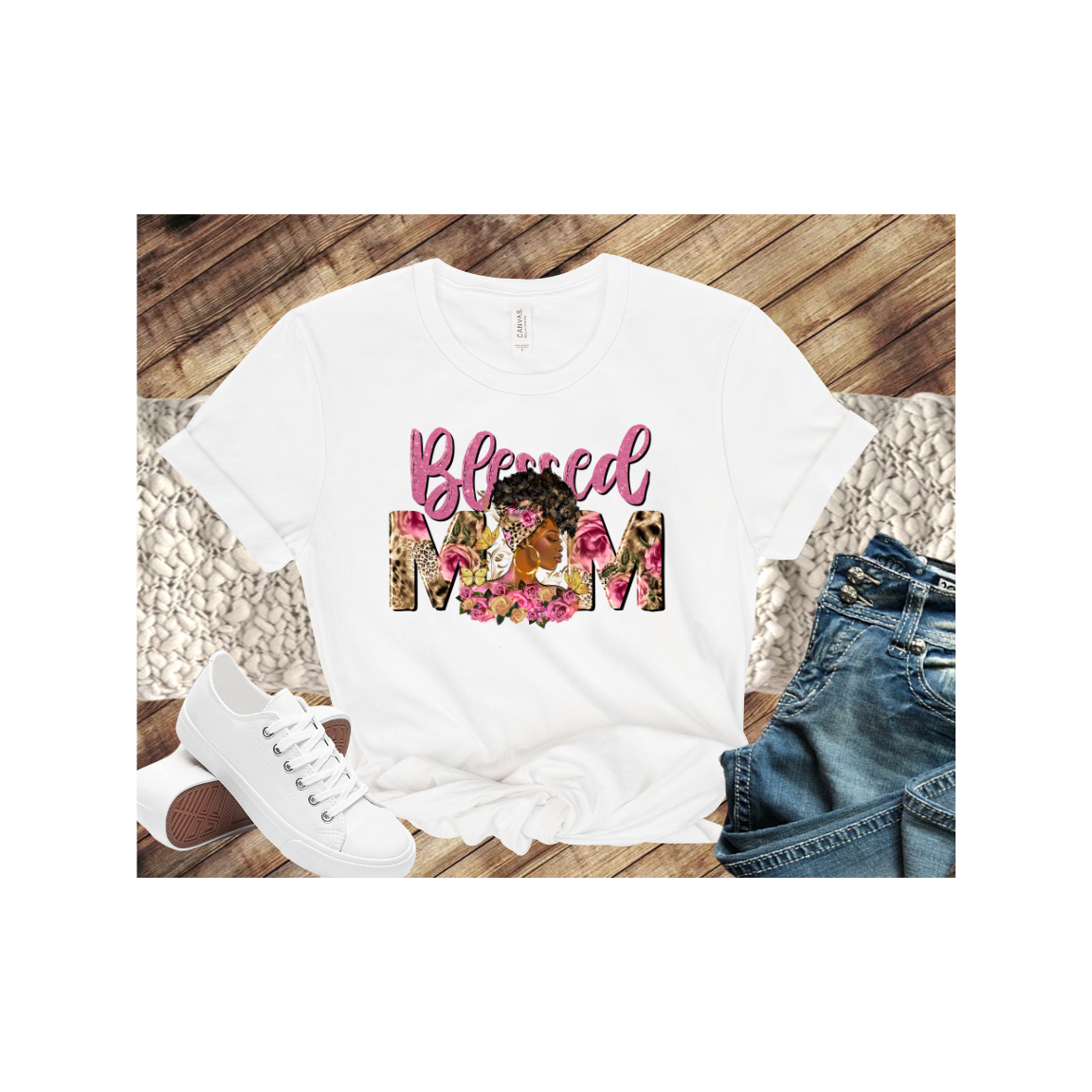 Blessed Mom African American Mother's Day Pink and Floral