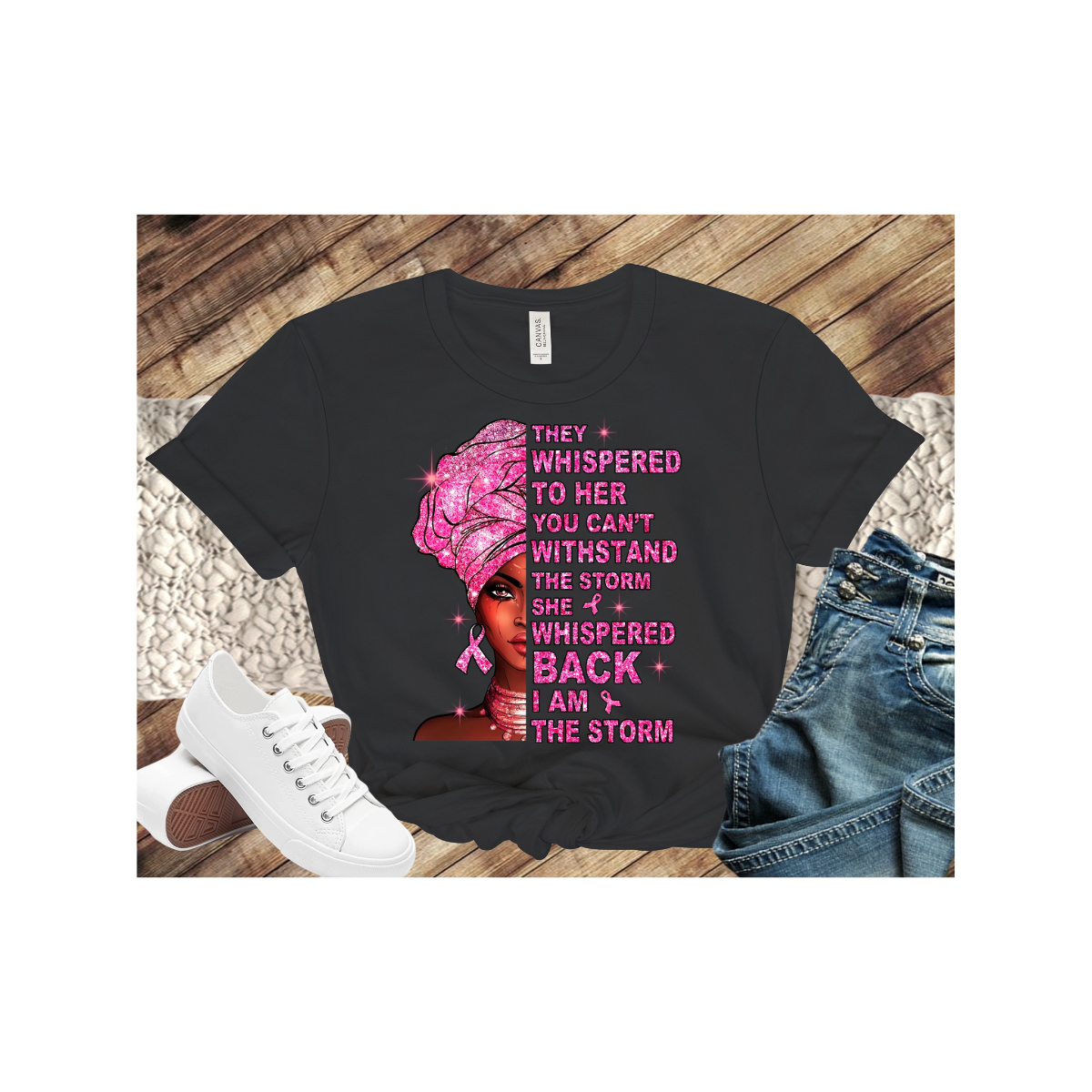 Breast Cancer Awareness Woman in Pink Turbin I am the Storm T-Shirt