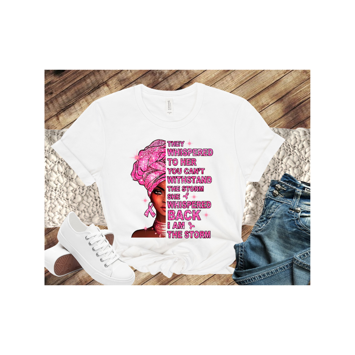 Breast Cancer Awareness Woman in Pink Turbin I am the Storm T-Shirt